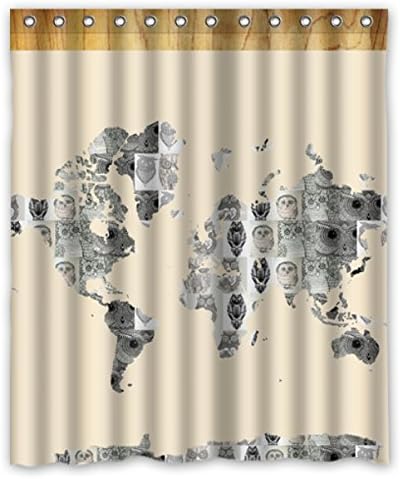 Custom Polyester Shower Curtain 60" x 72" World maps painted