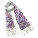 100% Pashmina/Cashmere Purple and Light Yellow Flower Bouquet with Butterfly Tassel Ends Long Scarf Shawl