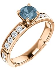 10K Rose Gold Round Cut Blue and White Diamond Ring -- LIFETIME WARRANTY