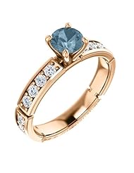 14K Rose Gold Round Cut Blue and White Diamond Ring -- LIFETIME WARRANTY