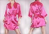 Morgenmantel Damen Negligee Kimono Dessous Nachtwäsche Satinmantel viele Farben, Grösse Accessoire:S;Farbe:Pink