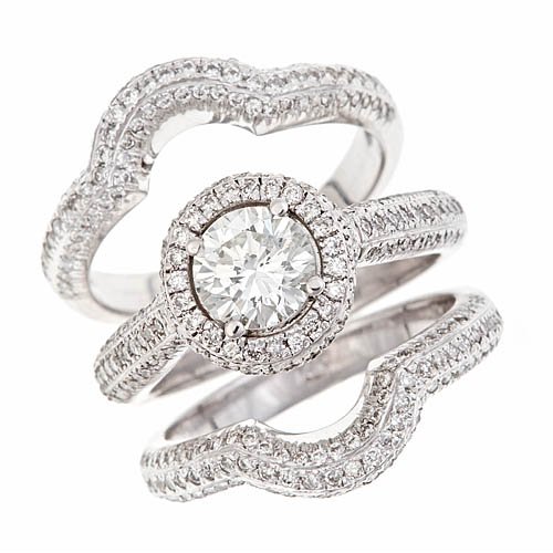 14K White Gold Round Diamond Engagement Ring Wedding Band Bridal Set (3cttw, VS-2 Clarity, F Color)