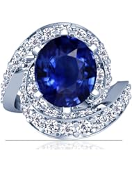 18K White Gold Oval Cut Blue Sapphire Ring With Sidestones