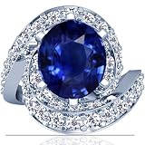 18K White Gold Oval Cut Blue Sapphire Ring With Sidestones