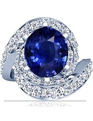 Platinum Oval Cut Blue Sapphire Ring With Sidestones