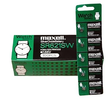 1 Box of 100 Maxell 1.55v Silver Oxide Watch Batteries 364 SR621SW