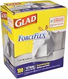 Glad Drawstring Forceflex Tall White Kitchen Bags, 13-Gallon Capacity (Pack of 100 Bags)