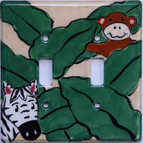 Ceramic Double Switch Plate Jungle Animals