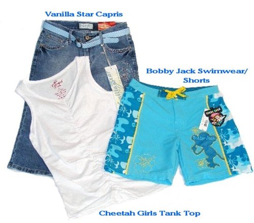BRAND NEW GIRLS 3 PC CLOTHING LOT - BOBBY JACK (SWIM SHORTS); THE CHEETAH GIRLS (TANK TOP); VANILLA STAR (CAPRIS) - SIZE 14, L