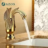 AZOS 洗面器の蛇口 黄銅製 金色 単穴 台付 冷熱混合水栓 MPDKZ006