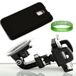Black Windshield or Vent Car Mount Compatible with LG Optimus 2X Android Phone + Optimus Black Silicone Skin Cover + Live*Laugh*Love VG Wristband!!