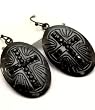 Gothic Renaissance Sheild Cross Black Crystals Earrings