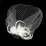 WHITE Bridal Feather Brooch Hair Fascinator & Cage Veil