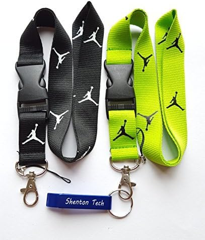 2PCS Michael Jordan Jumpman Logo Keychain Holder Mobile Phone MP3 Lanyard (Black&amp;Green)