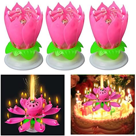 Blogger 3 Pcs New Generation Birthday Candles Amazing Singing Rotating Musical Lotus Flower Luminous Candles Romantic Party Surprised Gift Light for Birthday