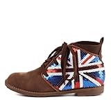 Damen Schuhe, STIEFELETTEN, BOOTS PAILLETTEN MUSTER, ST1004, Synthetik in hochwertiger Wild Leder Optik, Braun, Gr 37