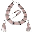 Sterling Silver Jewelry Set Rose Quartz Necklace Earrings and Bracelet