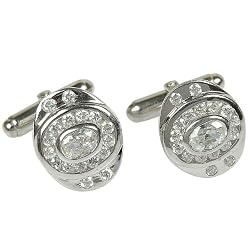 Mens Accessory Cufflinks Sterling Silver Zircon Gemstone (cflng237)