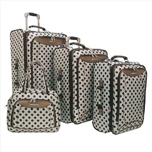 Spearmint Polka Dot 4 Piece Luggage Set in Silver