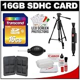 Transcend 16GB SecureDigital Class 10 (SDHC) Memory Card + SD Hard Case + Tripod + Canon Lens Cleaning Kit for EOS 60D, 60Da, 5D Mark III, 1D, 1Ds, Rebel XS, T1i, T2i, T3i, T3 Digital SLR Cameras