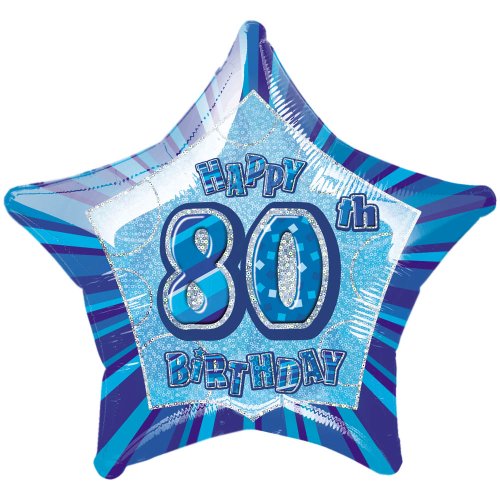 20" Happy 80th Birthday Blue Sparkle Star Foil Balloon