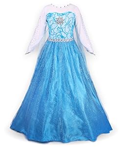 JerrisApparel Snow Queen Elsa Party Dress Costume Princess Cosplay Dress Up (4-5, Blue)