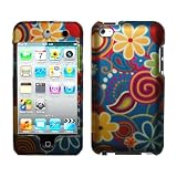 Rubberized Blue Green Orange Yellow Pink Purple Flower Swirl Snap on Design Case Hard Case Skin Cover Faceplate for Apple Ipod Touch 4g 4th Generation + Screen Protector Film + Free Mp3 Bag