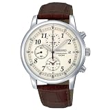 Seiko Mens SNDC31 Classic Brown Leather Beige Chronograph Dial Watch