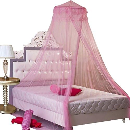 Silver Moon New Round Lace Curtain Dome Bed Canopy Netting Princess Mosquito Net (Pink)