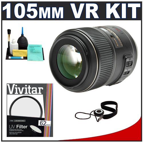 Nikon 105mm f/2.8 G VR AF-S Micro-Nikkor Lens + UV Filter + Accessory Kit for Nikon D3, D3s, D3x, D300, D40, D60, D5000, D90, D7000, D300s, D3000 & D3100 Digital SLR Cameras