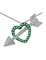 Original Star K (tm) Simulated Emerald Heart With Love Arrow Pendant in .925 Sterling Silver