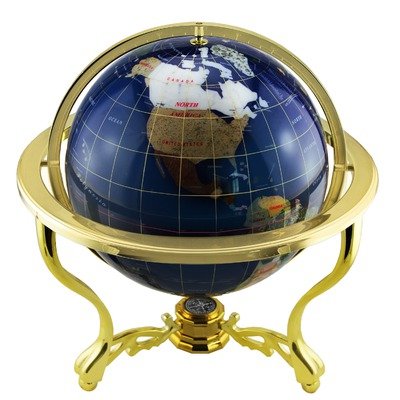 American Atelier 13Inch Polished Stone Globe with Low Brass Stand, Blue Picture