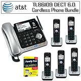AT&T TL86109 DECT 6.0 2-line Bluetooth Cord-Cordless Phone System With 5 Expandable Handsets Bundle