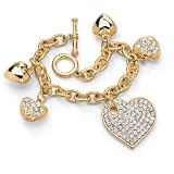 PalmBeach Jewelry Goldtone Metal Crystal Multi-Heart Charm Bracelet