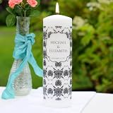3 Piece Personalized Damask Unity Candle Set (Silver/White) (9"H x 3"W x 3"D)
