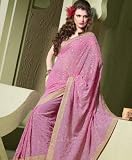 Contemporary Party Wear Pink Faux Georgette Indian Belly Dance Dress Wrap Sari Saree with Unstitched Blouse