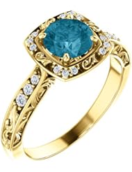 18K Yellow Gold 6.00mm Round Cut London Blue Topaz and Diamond Ring -- LIFETIME WARRANTY