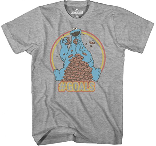 Sesame Street Cookie Monster Cookie Goals Mens Grey Heather T-shirt