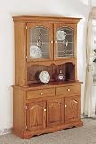 Country Style Solid Oak Wood Buffet & Hutch w/Bevelled Glass & Light