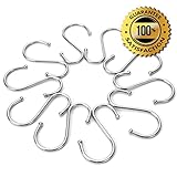 Premium S Hooks by Amerigo - S Shaped hooks - Set of 10 Heavy-Duty Stainless Steel Kitchen S Hooks - Silver - Size L - Ideal Hangers for your pots and pans, utensils, towels, ties and much more.