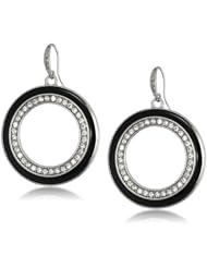 ABS By Allen Schwartz "Deco Delight" Jet Color and Silver Tone Pave Round Earrings