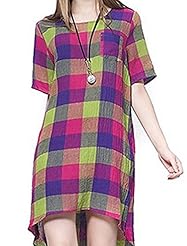 Plaid Print Scoop Neck Short Sleeves Tank  Dress