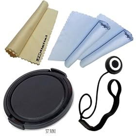 37mm Snap-on Lens Cap Cover for Canon Olympus Camera + Cap Keeper + 2 Microfiber Cleaning Cloth Sky Blue + Free JB Yellow Microfiber Cleaning Cloth