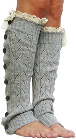 Lace Boot Socks, Leg-Warmers with 8 Buttons by Sweetly Savvy - Heather Gray