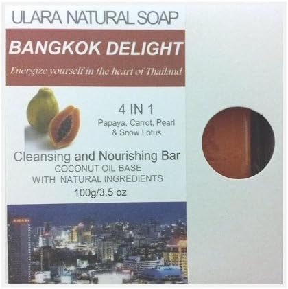 Natural Papaya Soap + Carrot, Snow Lotus, & Pearl - Ulara Bangkok Delight 4 in 1 - 100g/3.5oz - Made with Pure Coconut Oil