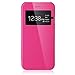 PASONOMI iPhone 6 Plus Case, [Smart Window View] Apple iPhone 6 Plus Folio Wallet Case - Slim Flip Leather Case for Apple iPhone 6+ iPhone Plus 5.5 Inch Smartphone (Hot Pink)