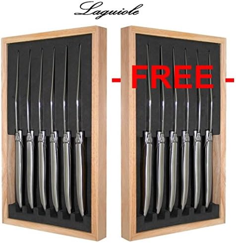 Buy 6 Steak Knives + get 6 FREE ! - LAGUIOLE Solid All Stainless Steel - Blade: Smooth + Very Sharp (Perfect Steak/pizza Knife) - Exclusive Quality Steak Cutlery Table Flatware Setting for 6 People - Direct From France