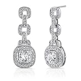 Inspired Perfection: Sterling Silver Designer Inspired Bridal Style Dangle Earrings with Cushion-cut 7mm Cubic Zirconia