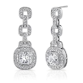 Click here to buy Inspired Perfection: Sterling Silver Designer Inspired Bridal Style Dangle Earrings with... by Peora.