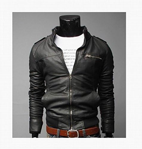 Winter Jacket Men Motorcycle Slim Fit Pu Leather Jacket for Men (XXXL, Black)
